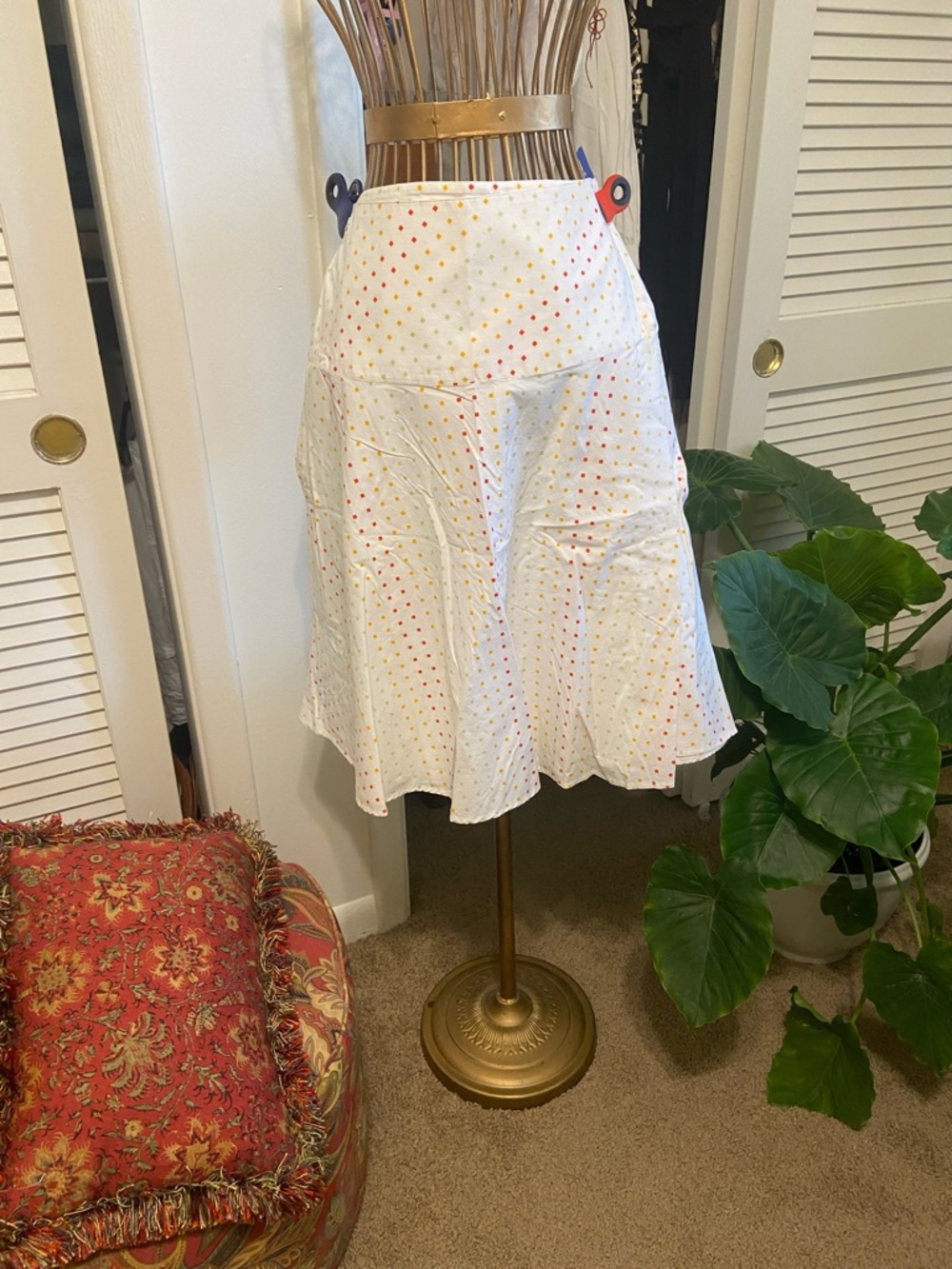 Women’s White A-Line Skirt with Multicolor Dots